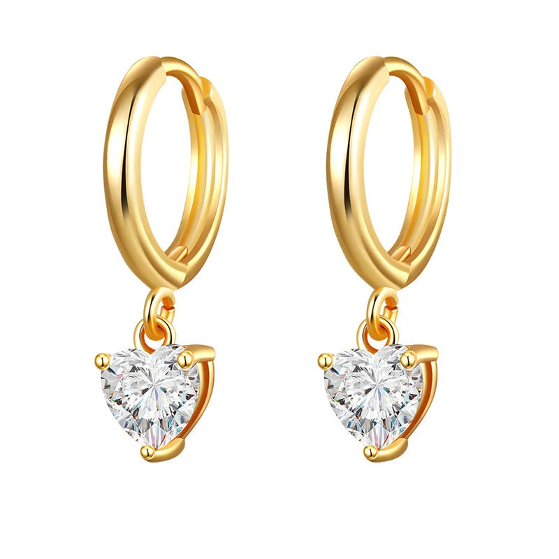 Gold silver color Stud Hoop Earrings for Women Cubic Zirconia Drop Earring Chain Circle earrings 20022 Jewelry