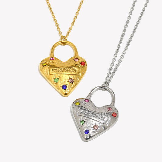 Mama Heart Pendant Necklace Circle Stainless Steel Women's Trendy Jewelry