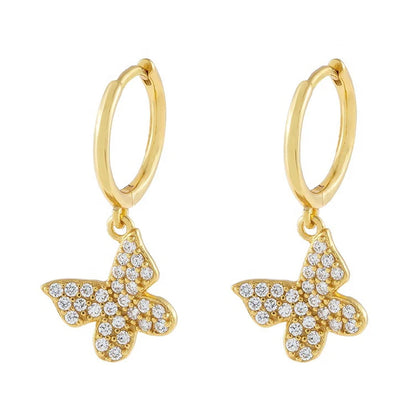 Gold silver color Stud Hoop Earrings for Women Cubic Zirconia Drop Earring Chain Circle earrings 20022 Jewelry