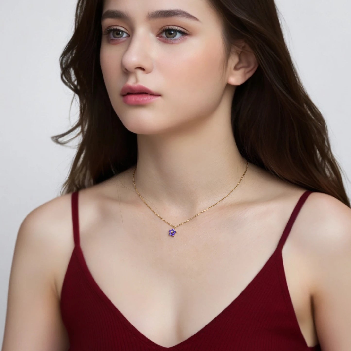 Plum Blossom CZ Pendant Necklace - Gold Plated Hypoallergenic Jewelry