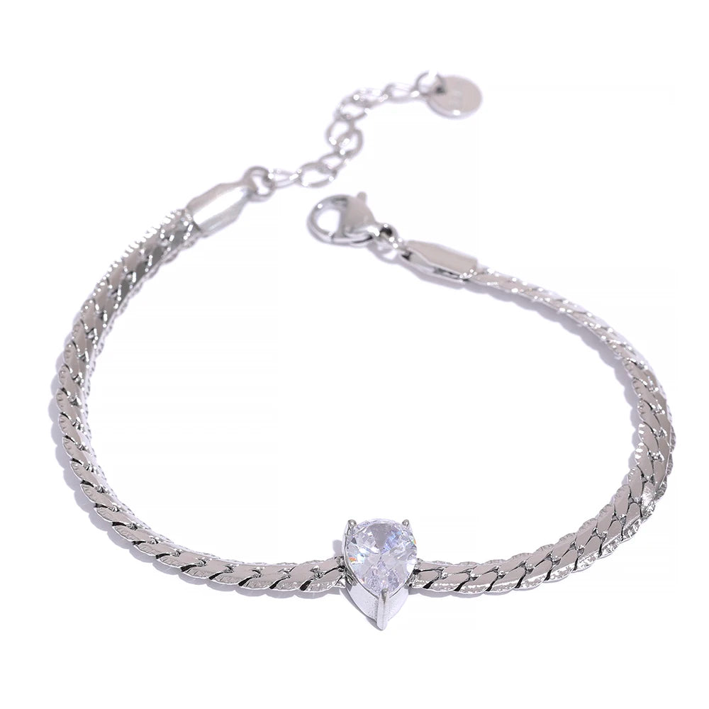 Silver Chain Necklace with White Cubic Zirconia