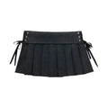 Black Leather Pleated Mini Skirt