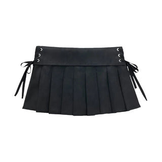 Black Leather Pleated Mini Skirt