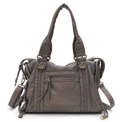 Washed PU Shoulder Tote Bag