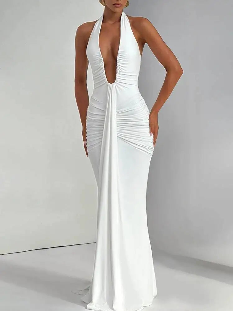 Dress - White V-Neck Sleeveless Maxi
