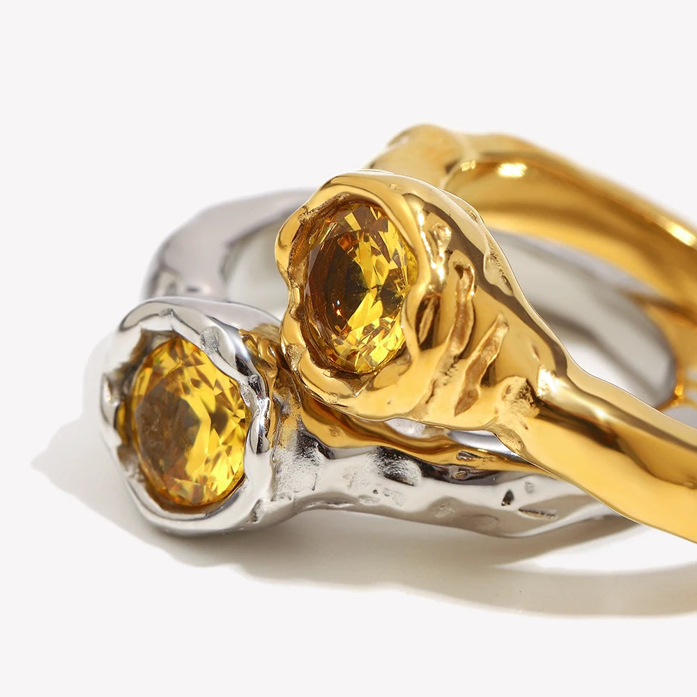 Champagne Zircon Gold Ring - Elegant Statement Jewelry