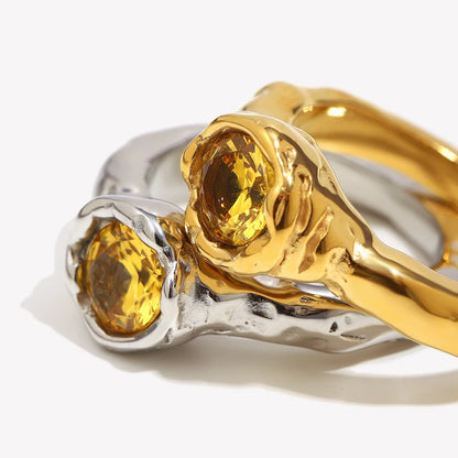 Champagne Zircon Gold Ring - Elegant Statement Jewelry
