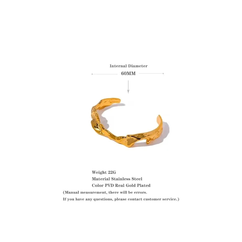 Yhpup Waterproof 18K Gold Color Stainless Steel Irregular Geometric Open Cuff Bracelet Bangle Personalized Metal Texture Jewelry - Mabel Love Co