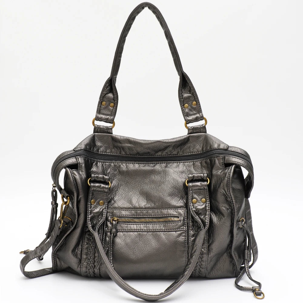 Washed PU Shoulder Tote Bag