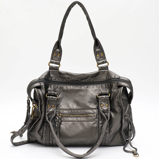 Washed PU Shoulder Tote Bag