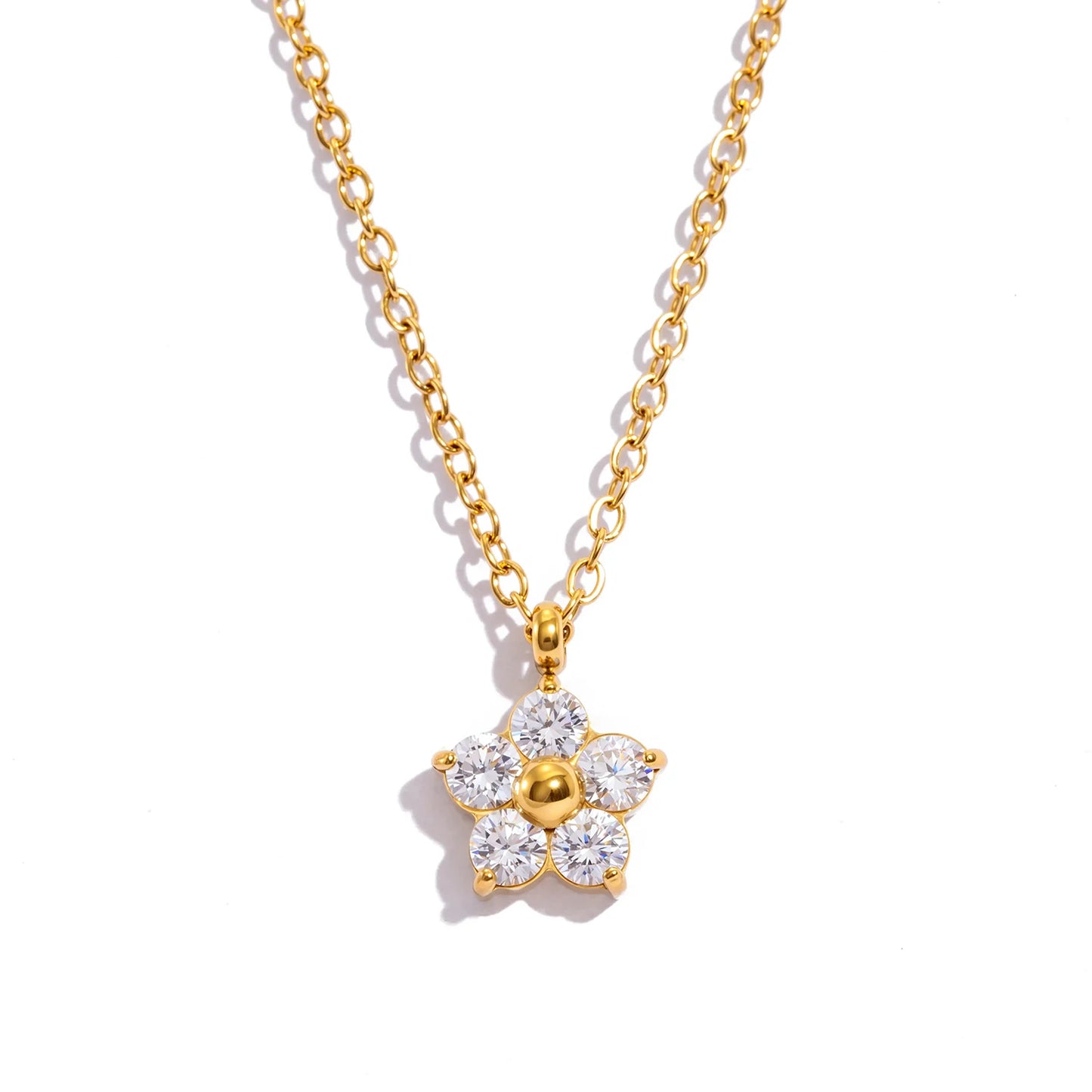 Plum Blossom CZ Pendant Necklace - Gold Plated Hypoallergenic Jewelry