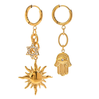 Sunflower Shoe Charm Earrings-Gold Plated, Rhinestone Hoops