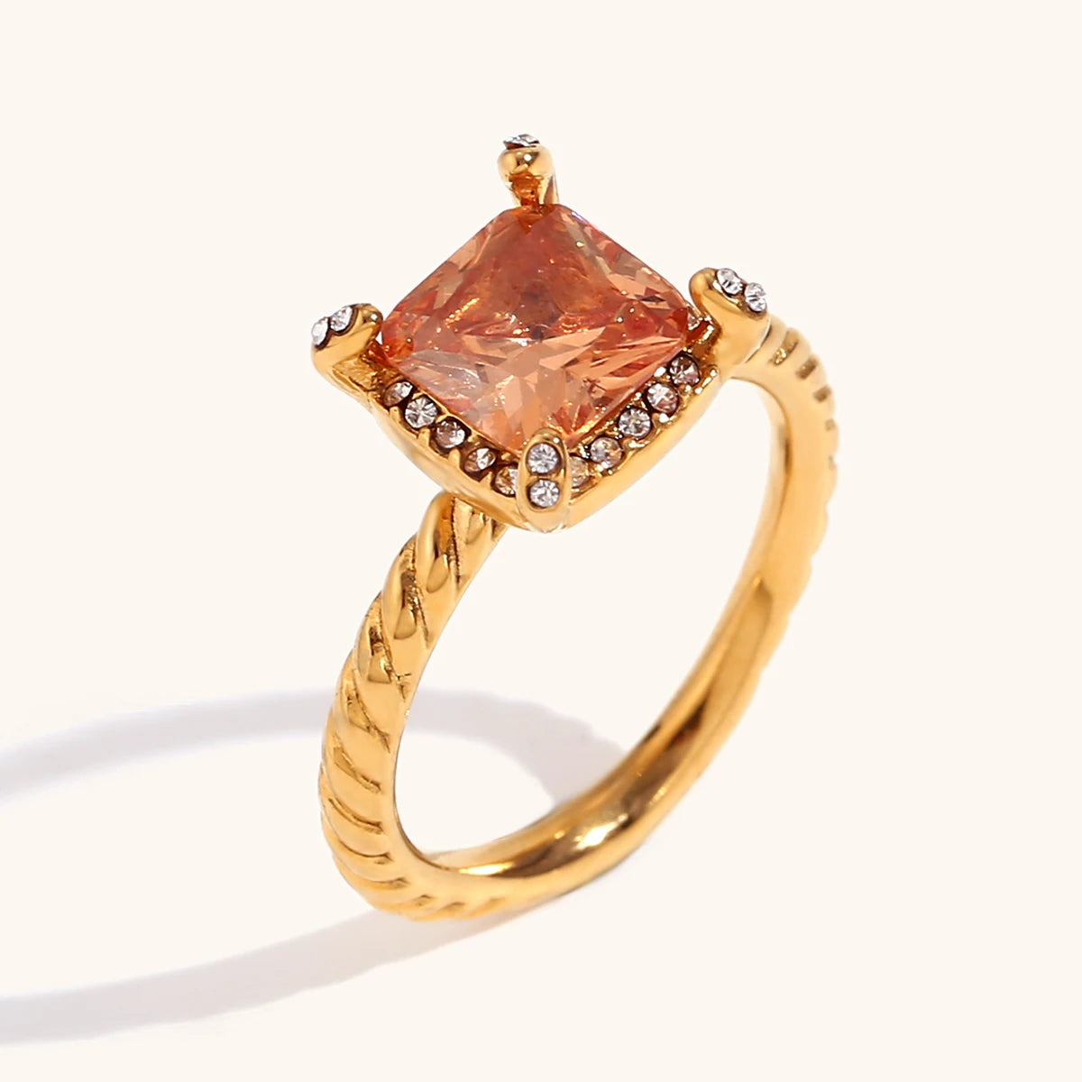 Peridot Zircon Twist Stainless Steel Ring