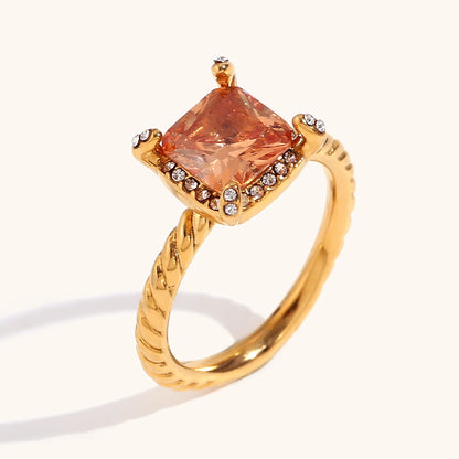 Peridot Zircon Twist Stainless Steel Ring