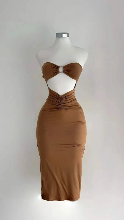 Sexy Strapless Cutout Maxi Dress