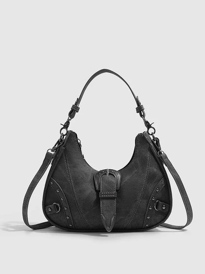 Moonlit Silver Rivet Vintage Shoulder Bag