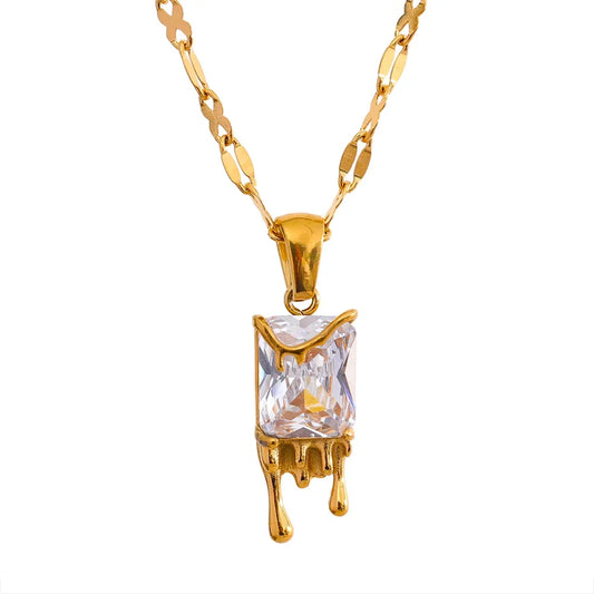 Gold Necklace with Geometric Cubic Zirconia Pendant