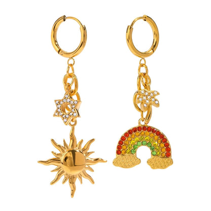 Sunflower Shoe Charm Earrings-Gold Plated, Rhinestone Hoops