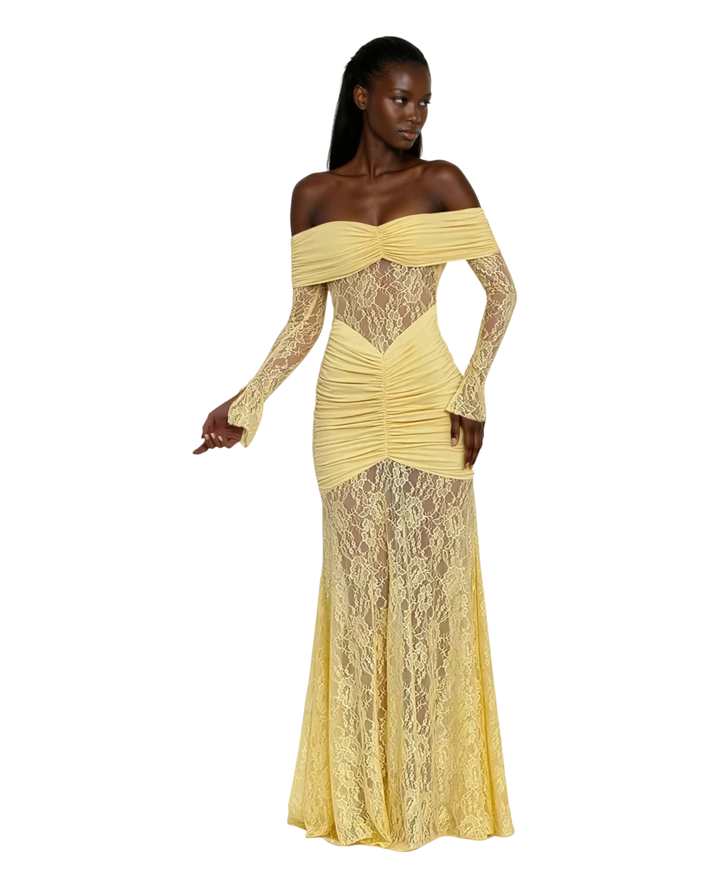 Lace Maxi Dress - Off Shoulder Party