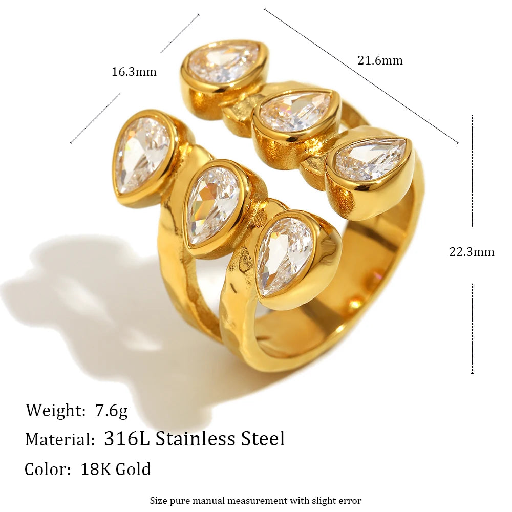 Double Layer Droplet Zircon Ring - Chic Party Jewelry