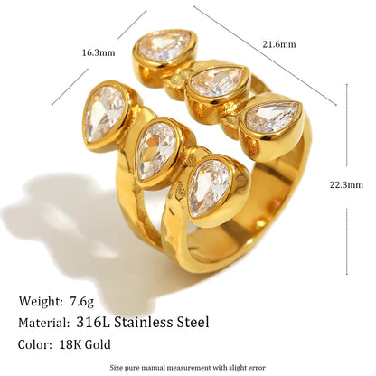Double Layer Droplet Zircon Ring - Chic Party Jewelry