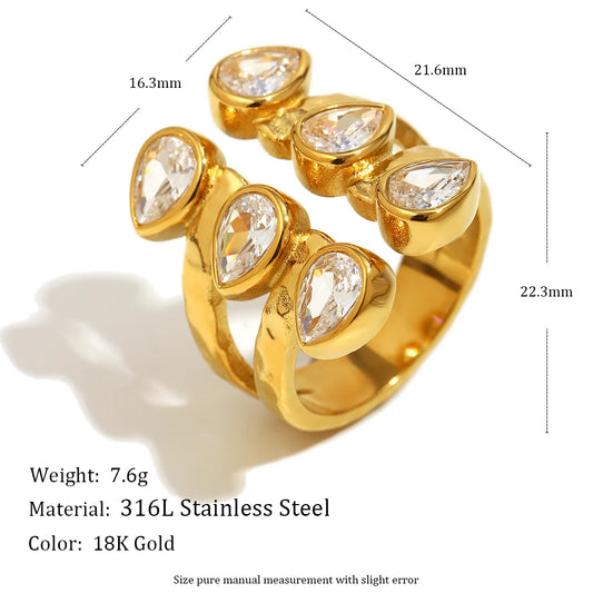 Double Layer Droplet Zircon Ring - Chic Party Jewelry - additional view 5