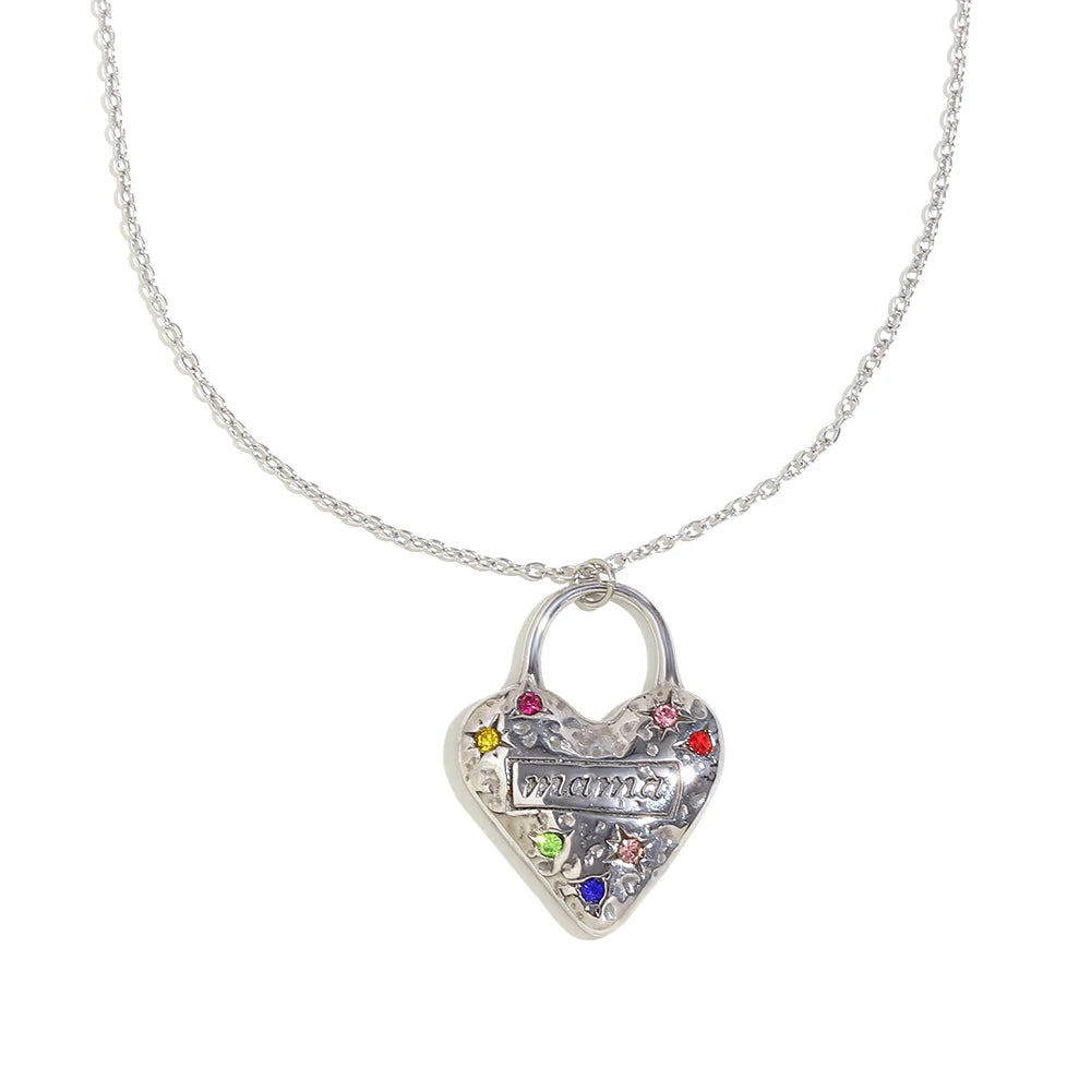 Mama Heart Pendant Necklace Circle Stainless Steel Women's Trendy Jewelry