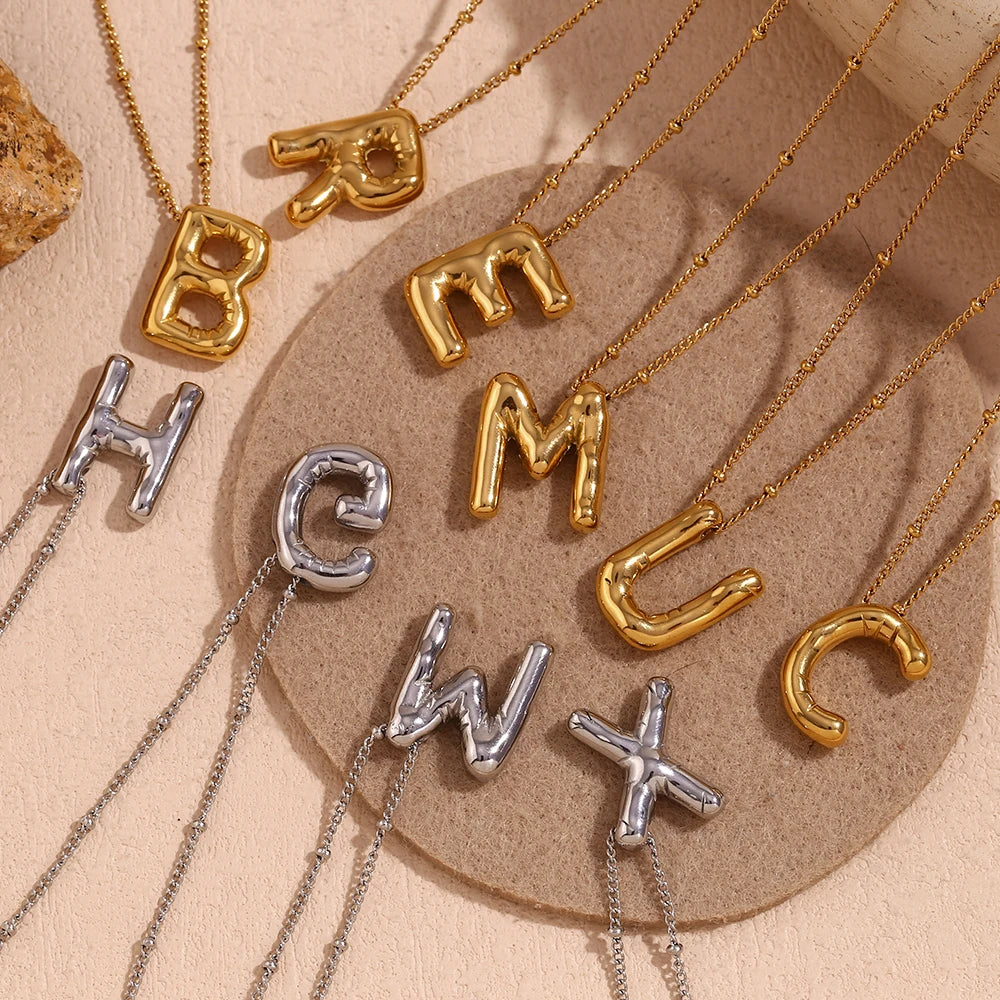 Stainless Steel Waterproof Necklace Gold Letter Pendant Trendy Jewelry