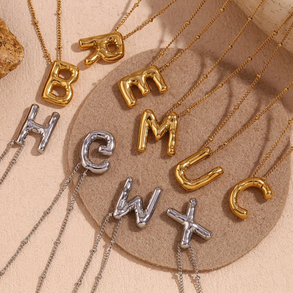 Stainless Steel Waterproof Necklace Gold Letter Pendant Trendy Jewelry
