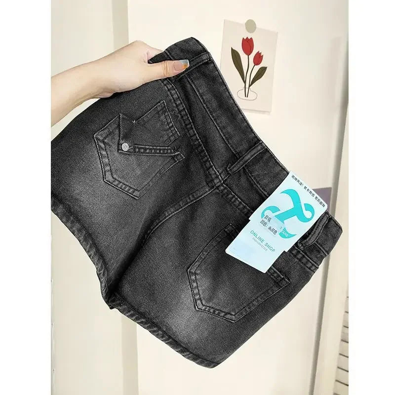 Vintage High-Waisted Denim Shorts Skirt Women's Spring Autumn New Style Slimming Petite A- Line Skirt Trendy Fashion
