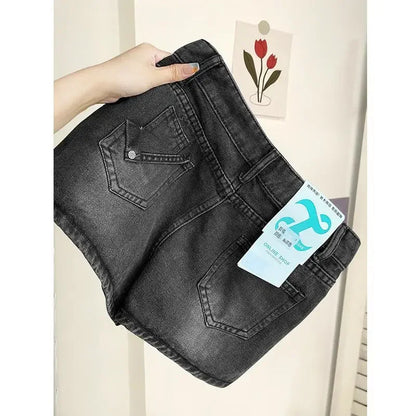 Vintage High-Waisted Denim Shorts Skirt Women's Spring Autumn New Style Slimming Petite A- Line Skirt Trendy Fashion
