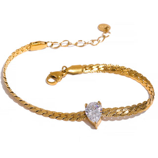 Gold Chain Bracelet with White Cubic Zirconia