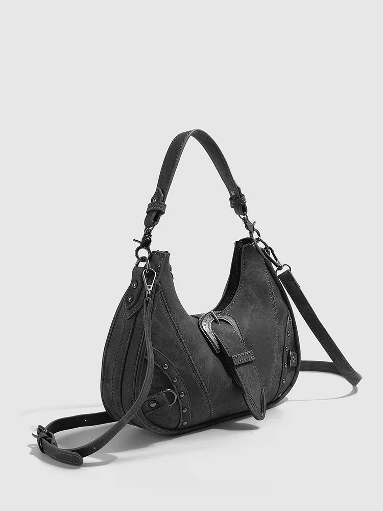 Moonlit Silver Rivet Vintage Shoulder Bag