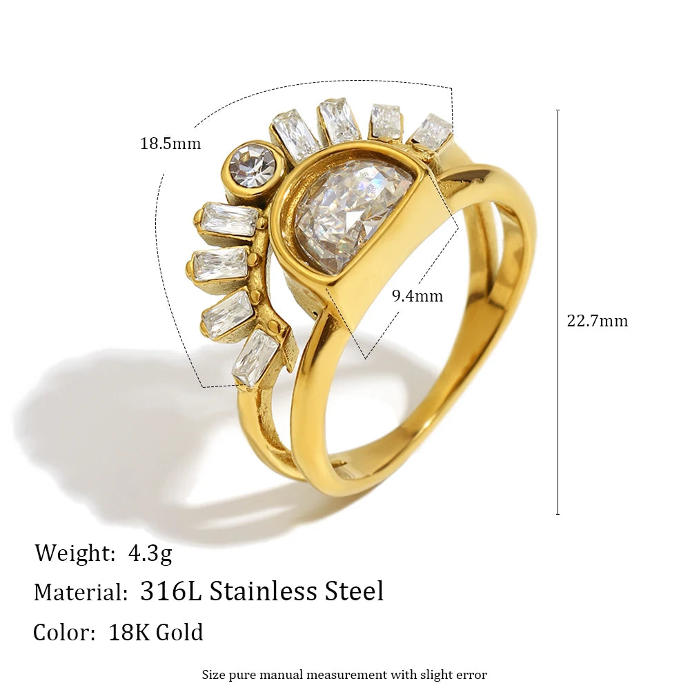 Rhinestone Sun Layer Ring Stainless Steel