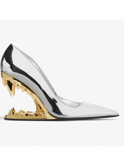 Metal Tiger Tooth Heel Pointy Toe Super High Heel Pumps