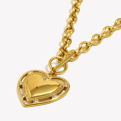 Vintage Heart Pendant Rope Necklace Stainless Steel Trendy Jewelry