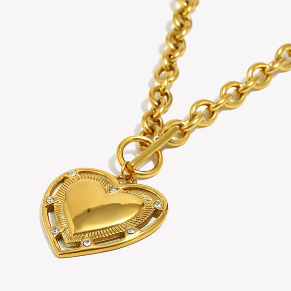 Vintage Heart Pendant Rope Necklace Stainless Steel Trendy Jewelry