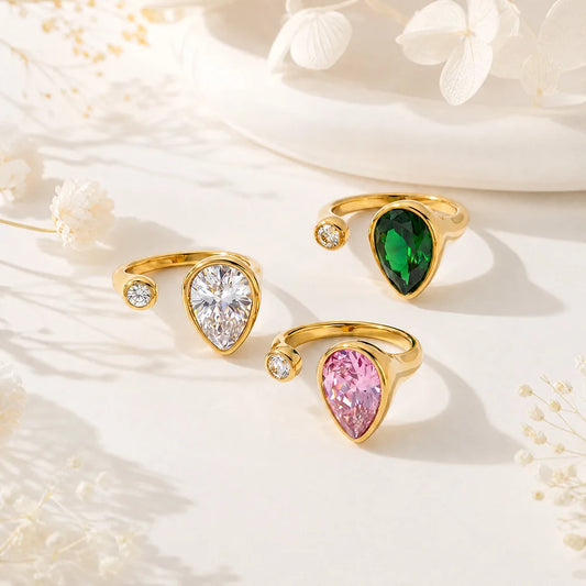 Pear Stone Open Ring
