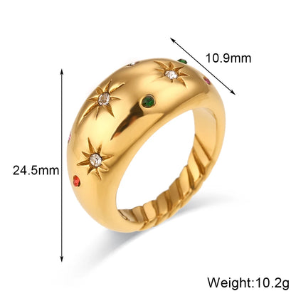 Colorful Zircon Round Dome Stainless Steel Ring