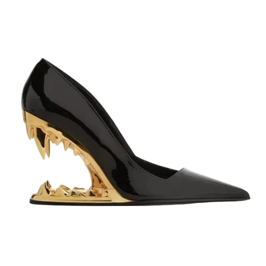 Metal Tiger Tooth Heel Pointy Toe Super High Heel Pumps