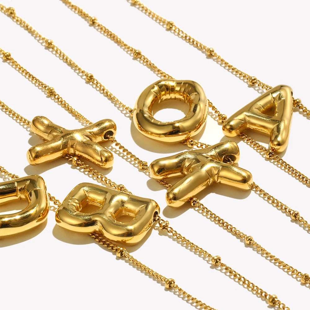 Stainless Steel Waterproof Necklace Gold Letter Pendant Trendy Jewelry