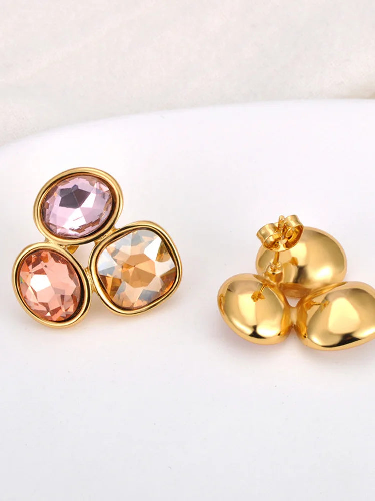 Stainless Steel Colorful Cubic Zirconia Stud Earrings - additional view 6