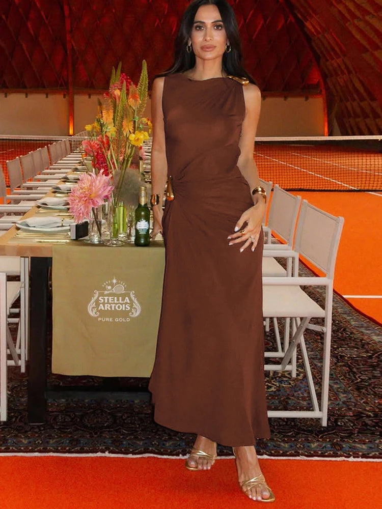 Elegant Ruched Crew Neck Summer Dress