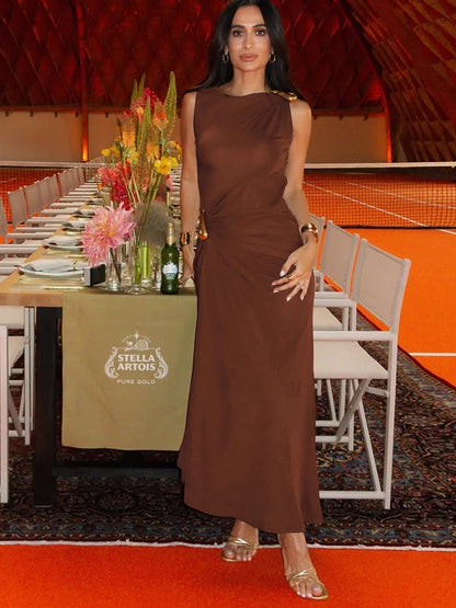 Elegant Ruched Crew Neck Summer Dress