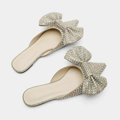 Rhinestone Bow Slippers - Sparkling Comfort and Style