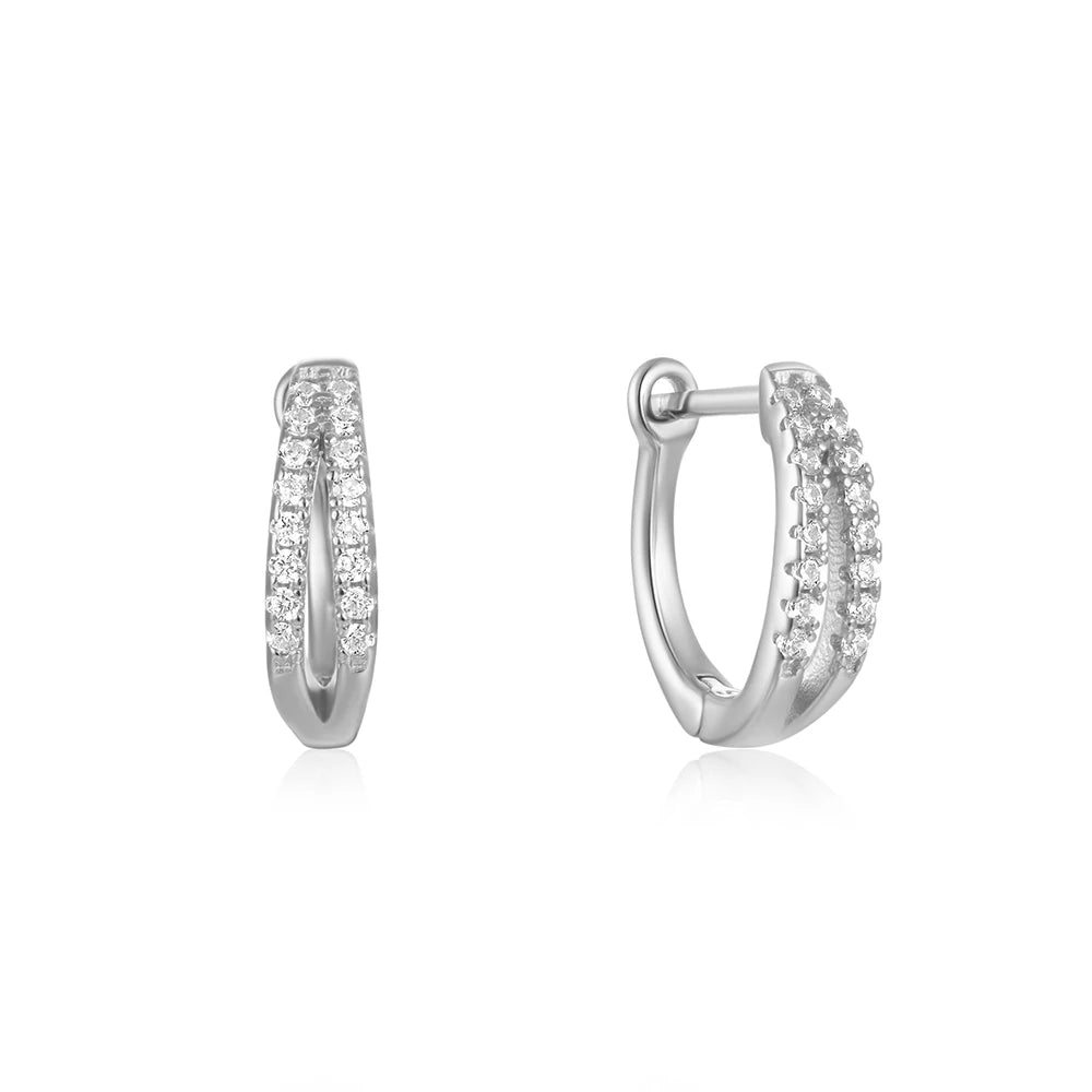925 Sterling Silver Three Heart Blue White Zircon Hoop Earrings For Women 18k Gold Ins Fine Jewelry For Engagement Gift
