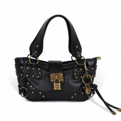 Remy Black Rivet PU Leather Hobo Shoulder Bag