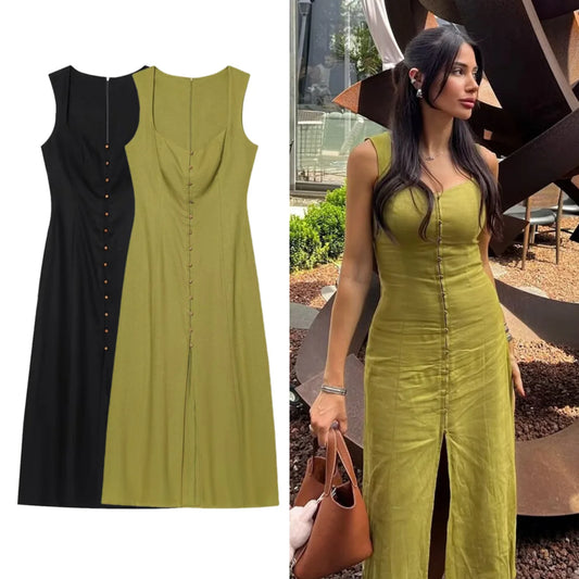 Square Neck Midi Dress - Elegant Summer Staple