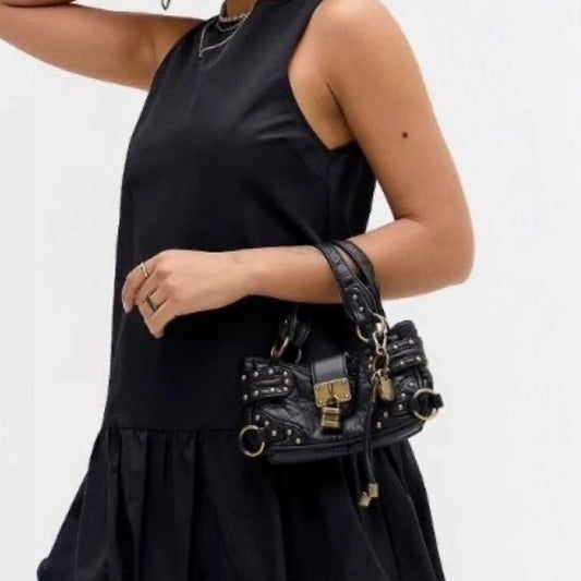 Remy Black Rivet PU Leather Hobo Shoulder Bag