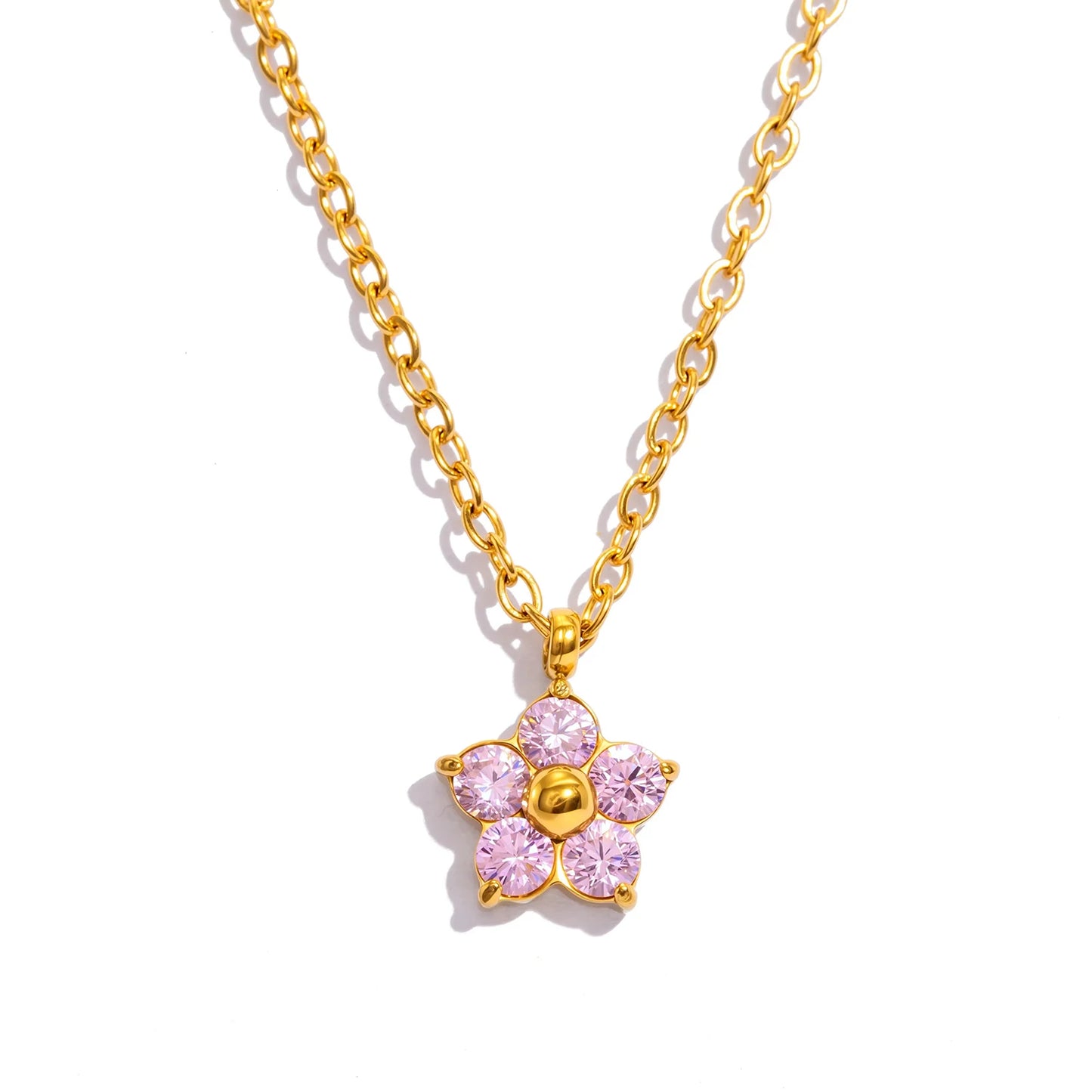 Plum Blossom CZ Pendant Necklace - Gold Plated Hypoallergenic Jewelry
